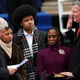 Bill de Blasio is sworn in by former President Bill Clinton as his family watches.
Spencer Platt/Getty Images